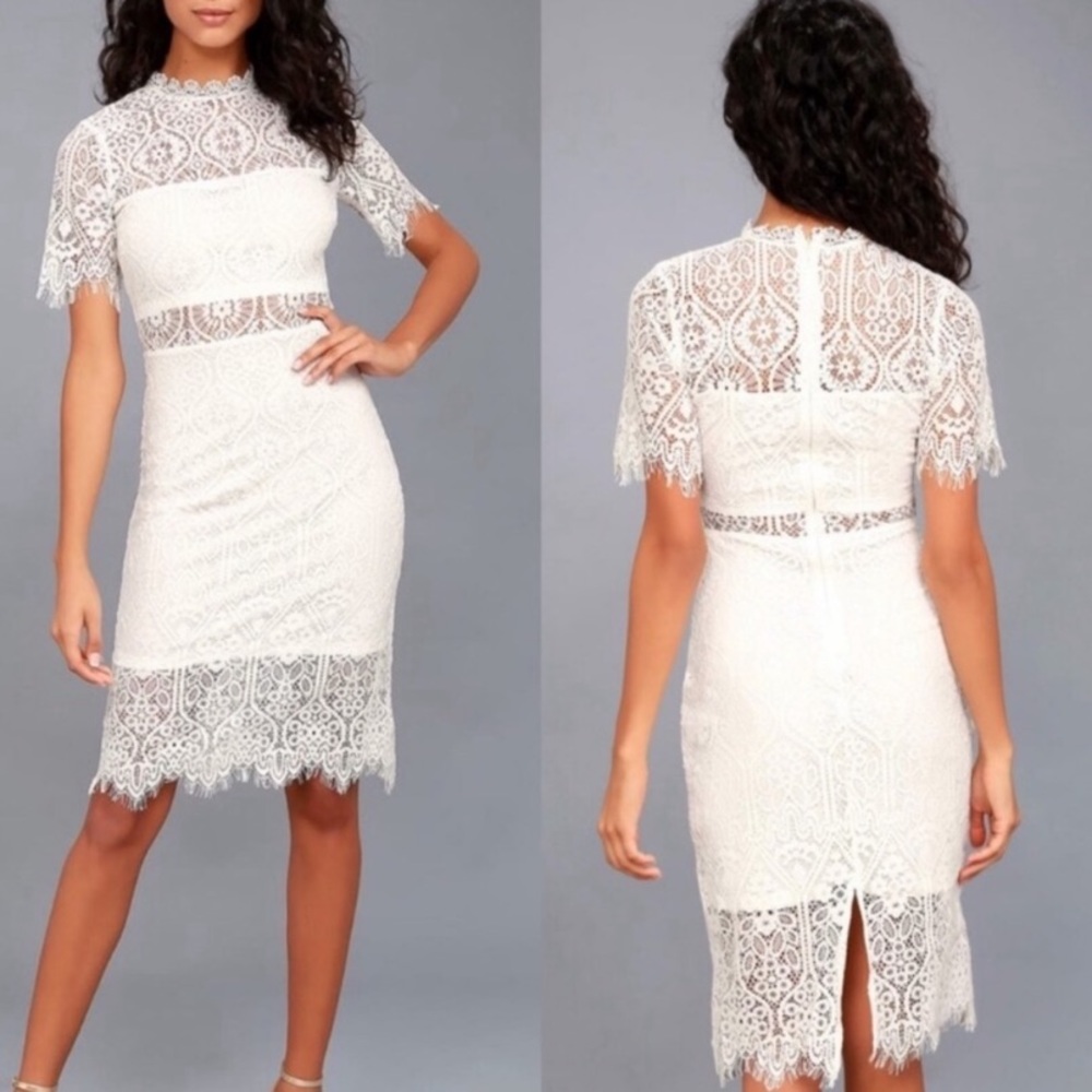 Lulus high neck white lace wedding dress medium